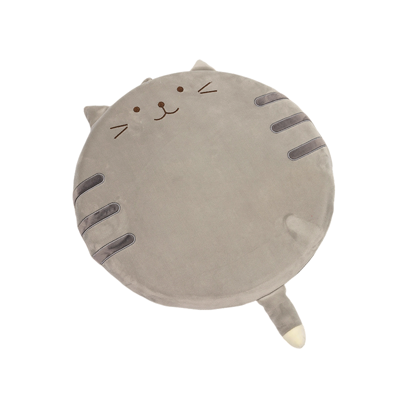 Šedé usmievavé okrúhle plyšové vankúšiky pre mačky