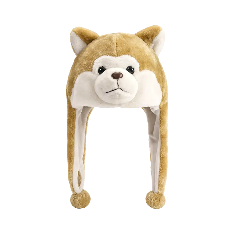 Beige puppy-face plush hat