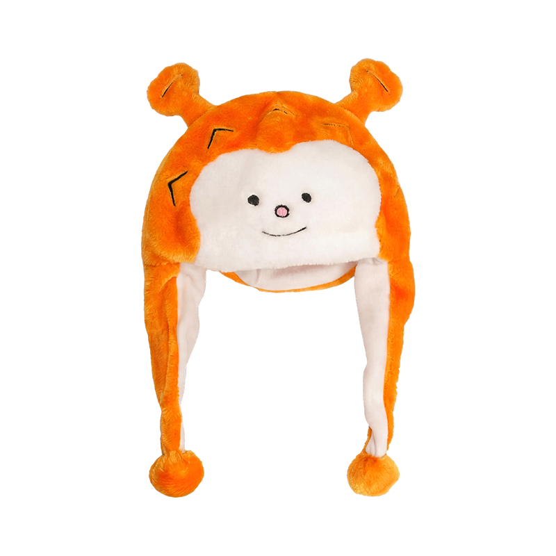 Oranžový plyšový klobúk s opičia tvárou