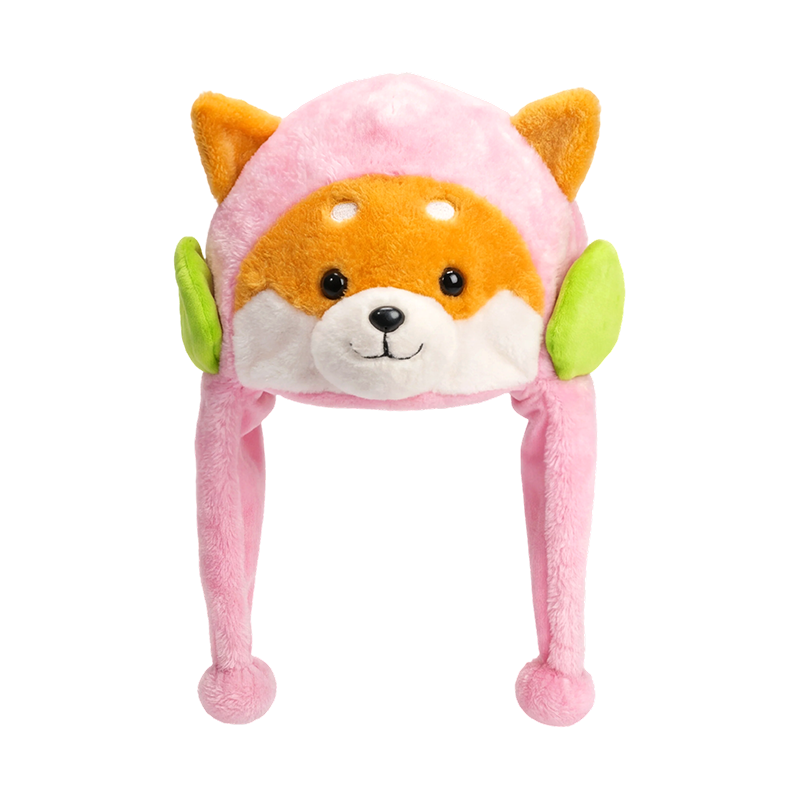 Krásna ružová plyšová čiapka shiba inu