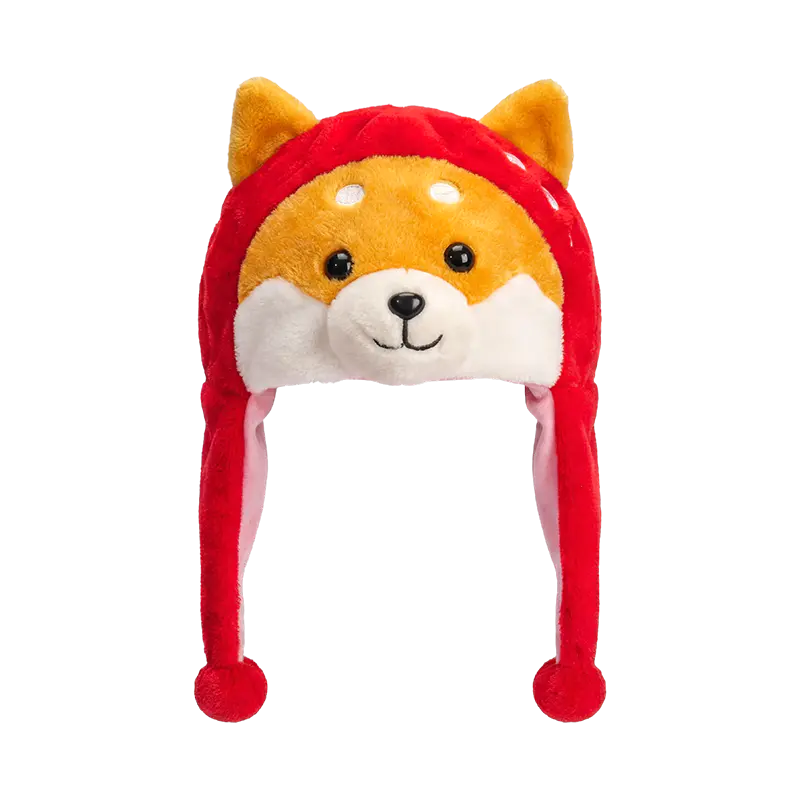 Plyšová čiapka šarlátového vzhľadu shiba